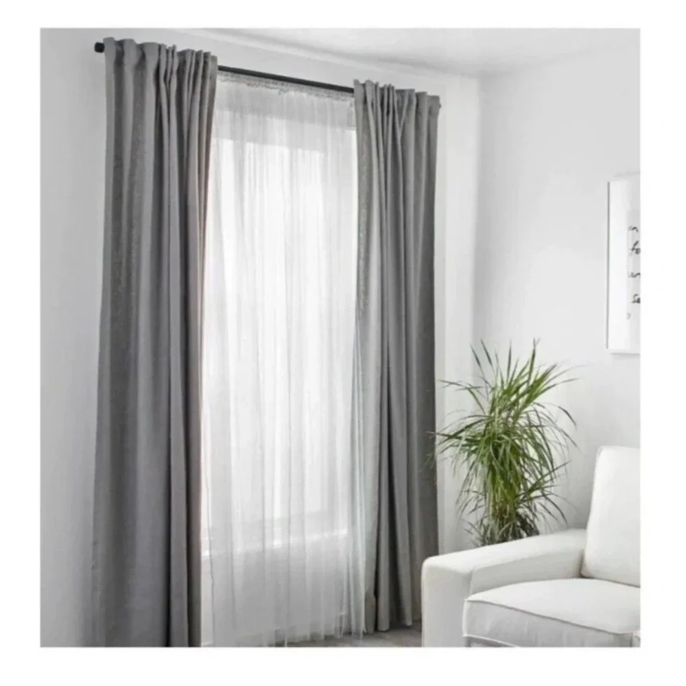 Ikea Sheer Curtains White Rod Pocket Net/Mesh 2 Panels, 98” L x 110” W
